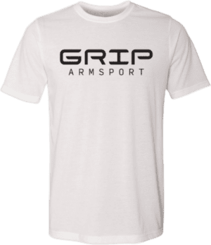 A white t-shirt with the word grip on it.